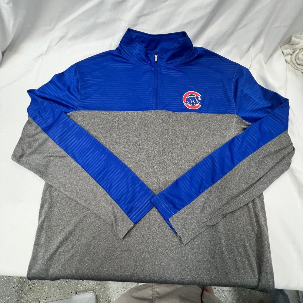 Fanatics Chicago Cubs Mens XL Quarter Zip Pullover Blue Gray MLB Baseball Jacket